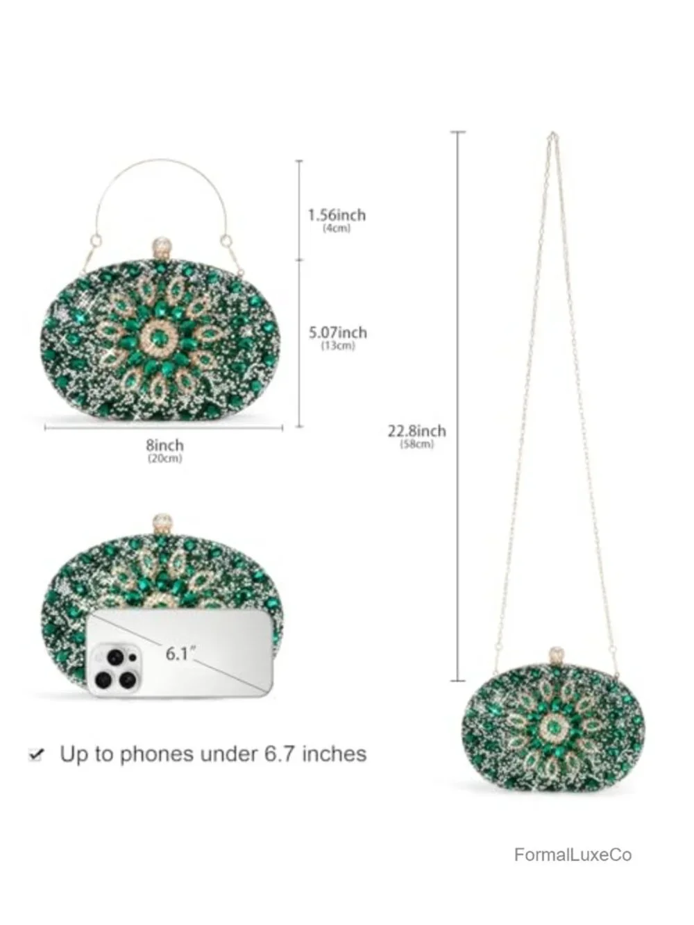 Rhinestone Clutch Purse with Detachable Chain Evening Handbag